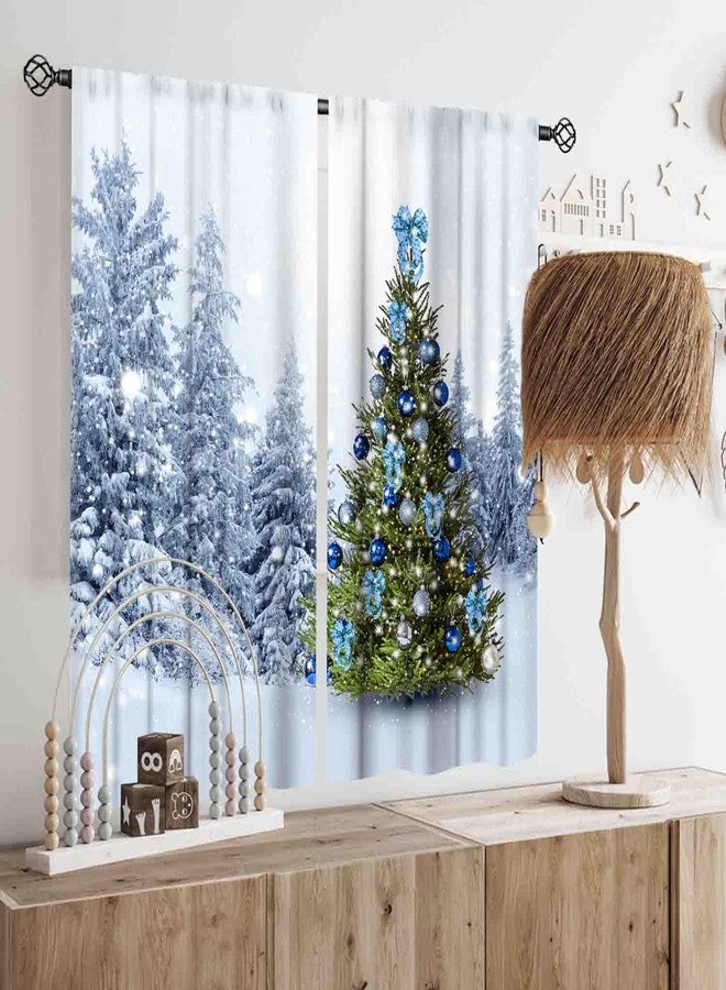 TKUYO Christmas Tree Curtains, Winter Forest Snowy Landscape Nature Snow Woodland Scenery Merry Xmas New Year Window Drapery Treatments for Living Room Bedroom Kitchen Bathroom Home Party, 42"x45" Inch - Image 2